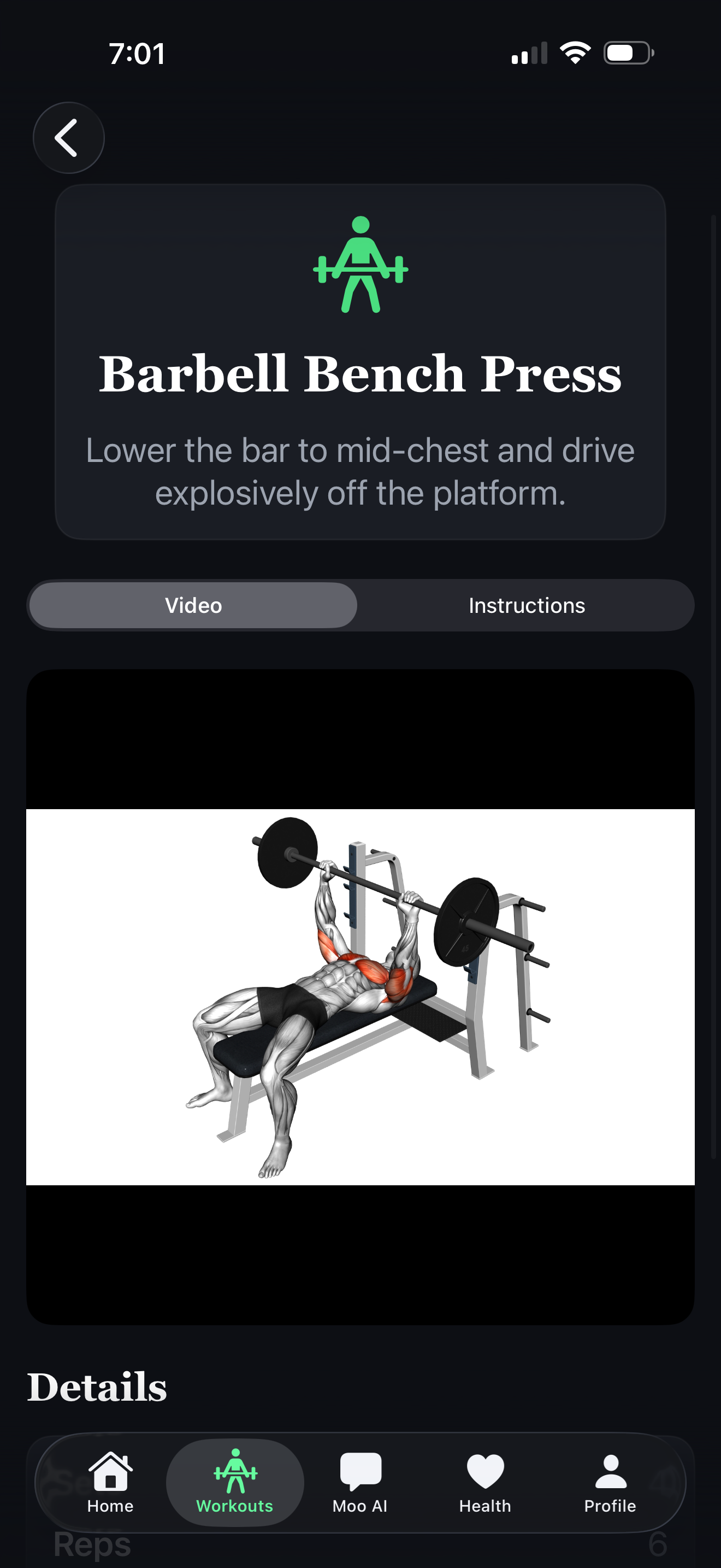 Exercise demonstration with video and instructions